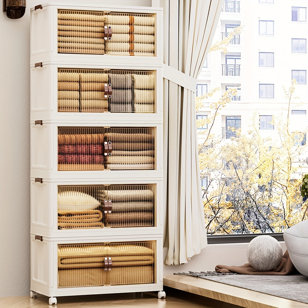 50cm (19.7in) 4-layer Outdoor Storage Box, Cabinet, Double Door Large Storage Box with Lid And Wheels, Foldable Outdoor Storage Box for Clothes, Snacks, Toys And Books, Outdoor Storage Box, Cabinet, Shelf - Three\u002Ftwo\u002Fone\u002Ffive Layers