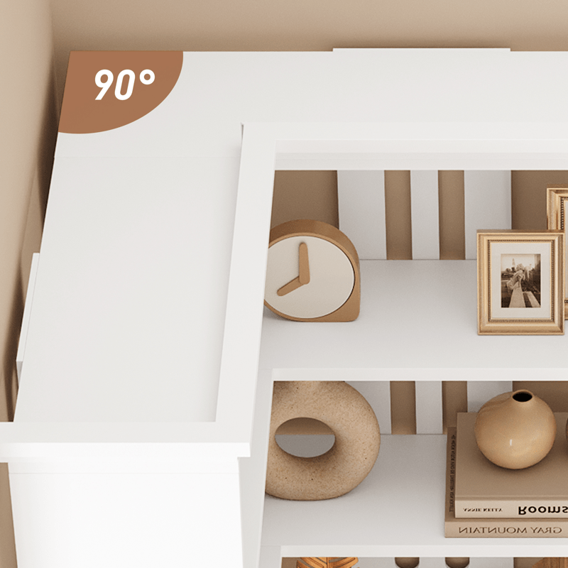 L Shaped Corner Bookshelf 5 Tier Large Wood Display Bookshelf 90° Corner Standing Bookcase