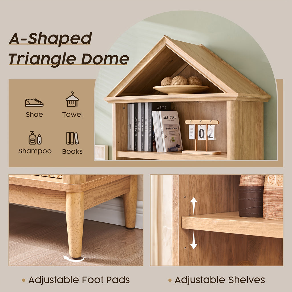 Modern Geometric Bookshelf Modern Geometric 75.9-Inch Tall Slanted Arch Bookshelf | Adjustable Shelves, Triangular Top Wooden Bookcase with Open Display Shelf - Suitable for Living Room