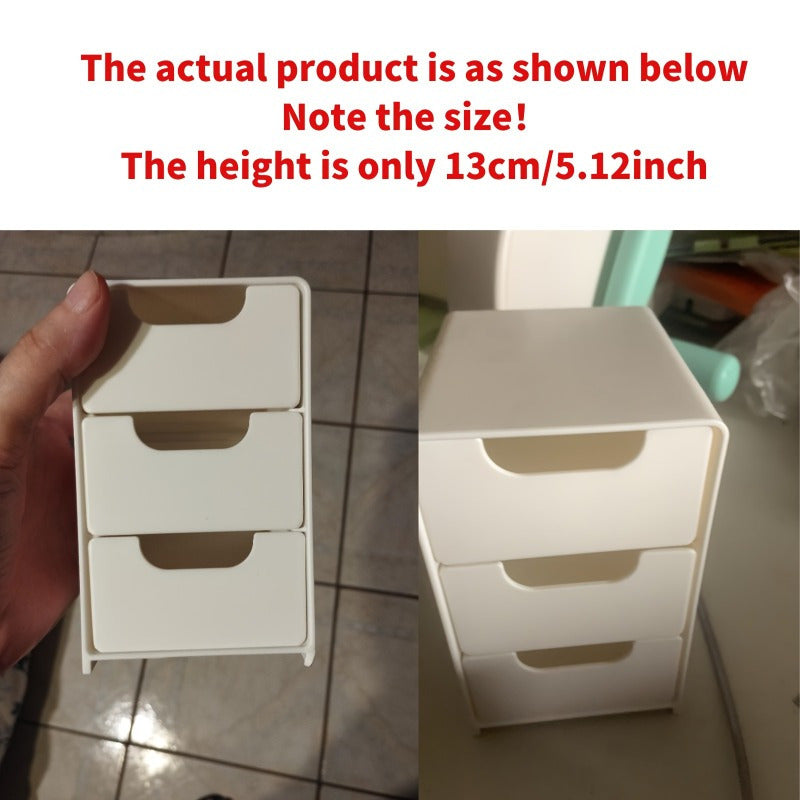 No-assembly desktop storage cabinet, stylish 3-tier white drawer organizer with round handles, suitable for office supplies, jewelry, and cosmetics. Lightweight and odor-free, a cute and practical desk organizer