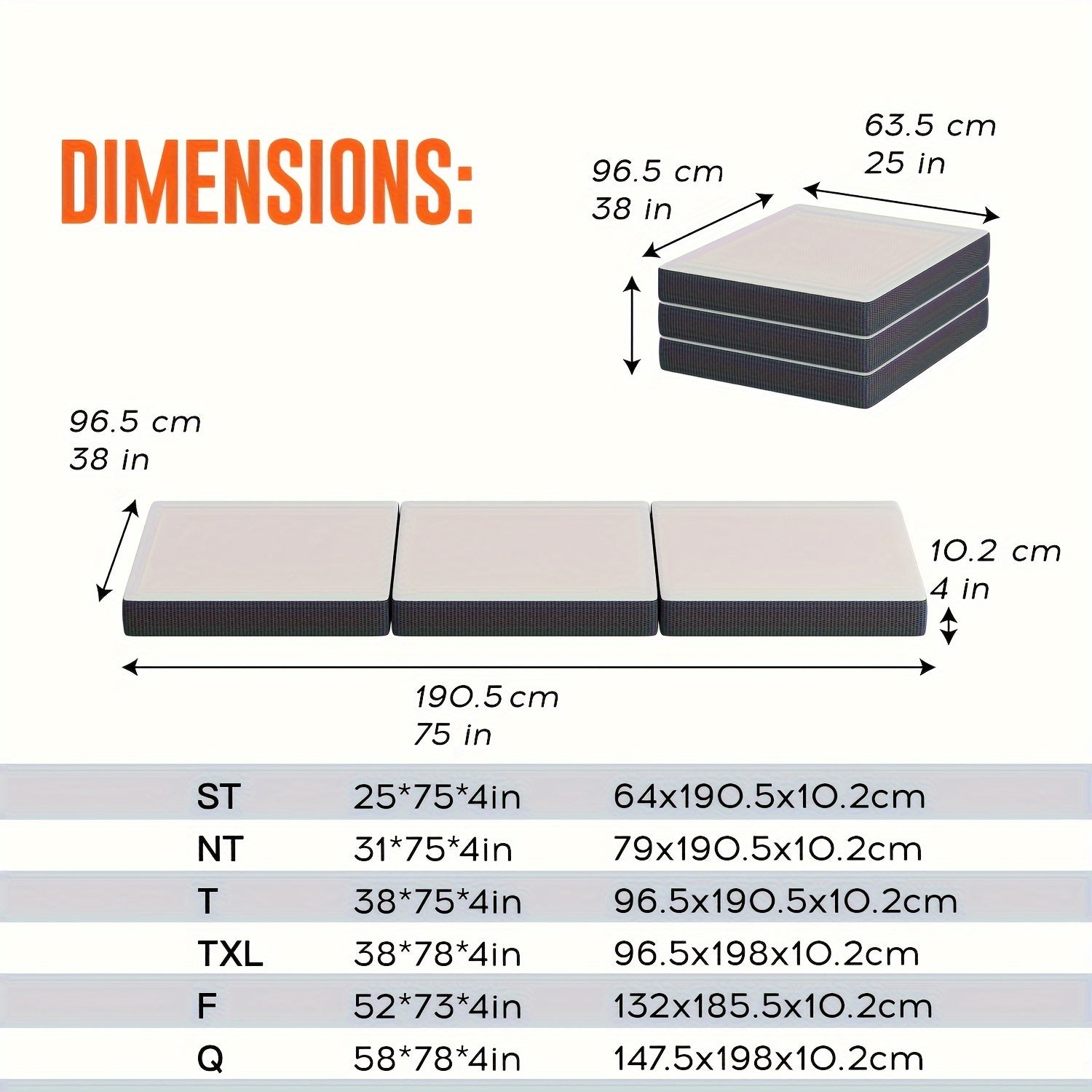 4 Inch Tri Fold Folding Mattress Memory Foam Mattress Topper Portable Foldable Mattress Topper For Camping, Guest, Floor RV, CertiPUR-US Certified, With Washable Cover, Easy Storage